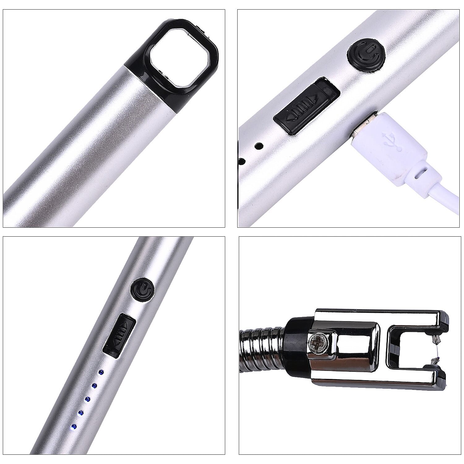 Set of 2 Rechargeable Electric Lighters - Silver