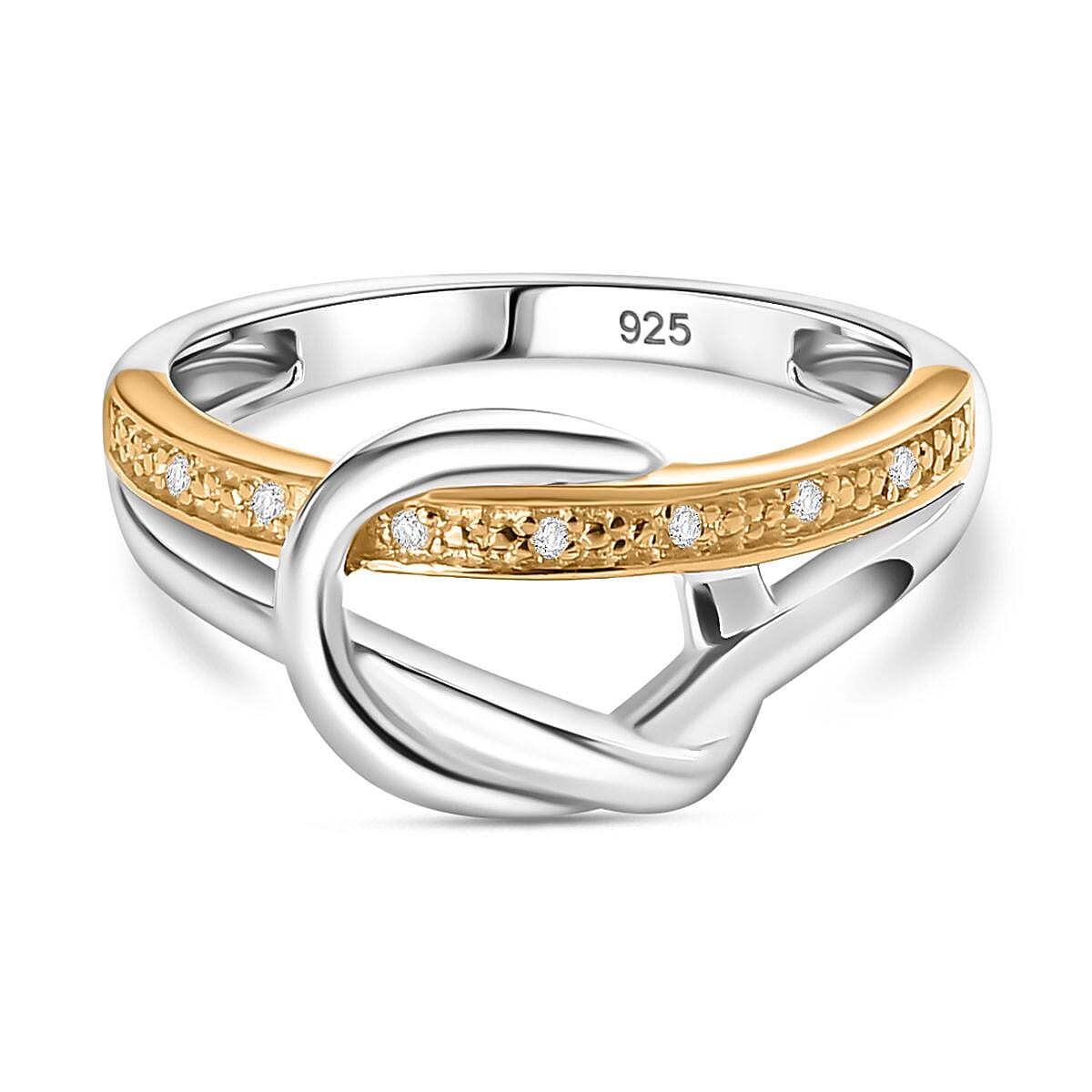 White Diamond Ring in Yellow Gold Plated & Platinum Overlay Sterling Silver