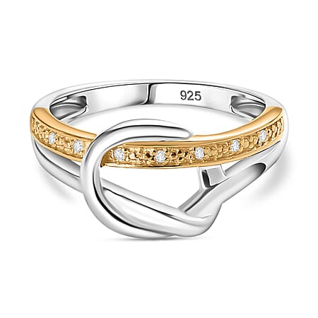 White Diamond Ring in Yellow Gold Plated & Platinum Overlay Sterling Silver