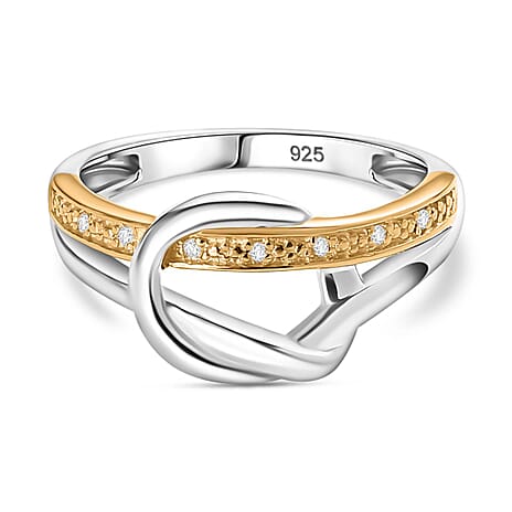 White Diamond Ring in Yellow Gold Plated & Platinum Overlay Sterling Silver
