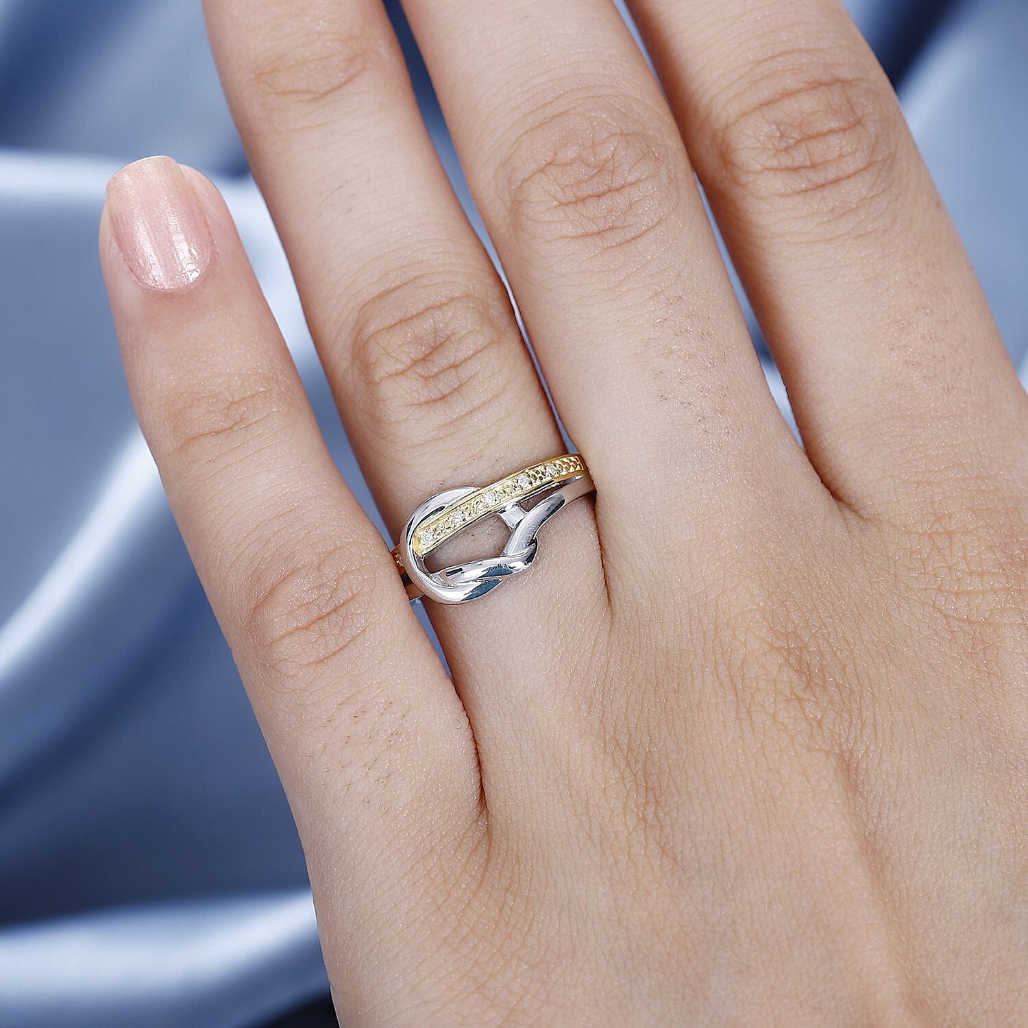 White Diamond Ring in Yellow Gold Plated & Platinum Overlay Sterling Silver