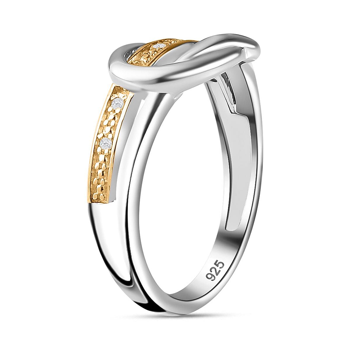 White Diamond Ring in Yellow Gold Plated & Platinum Overlay Sterling Silver