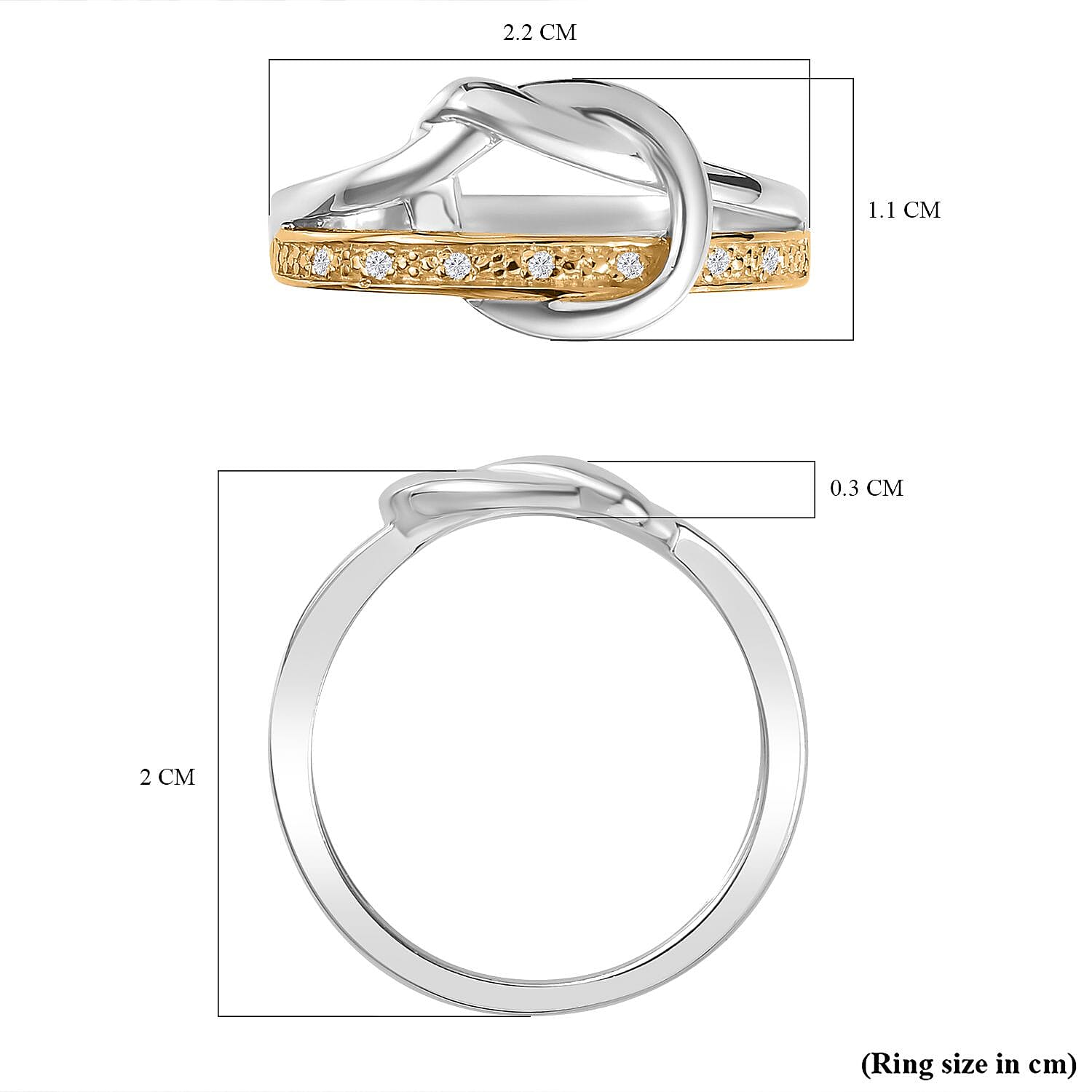 White Diamond Ring in Yellow Gold Plated & Platinum Overlay Sterling Silver