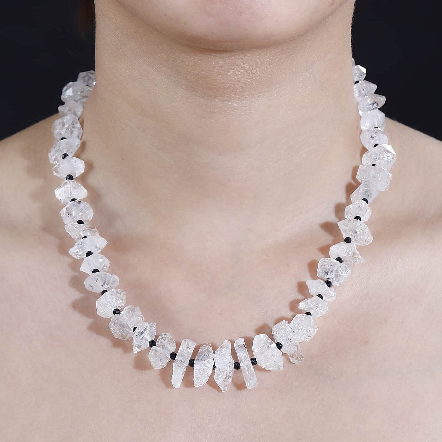 Black Spinel ,  Herkimer Diamond Quartz  Necklace (Size - 18) in Vermeil YG Sterling Silver 353.50 ct  5.650  Ct.