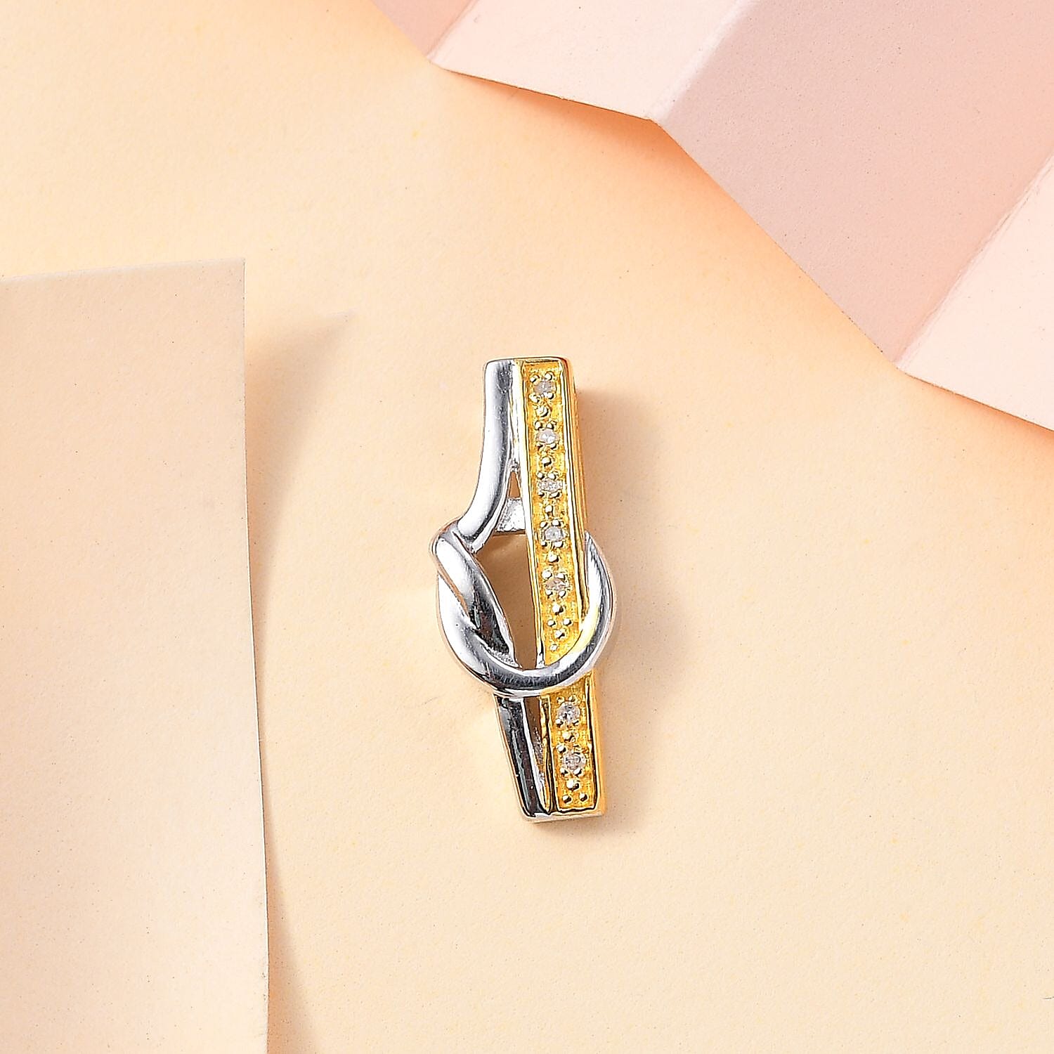 White Diamond Pendant in Yellow Gold Plated & Platinum Overlay Sterling Silver