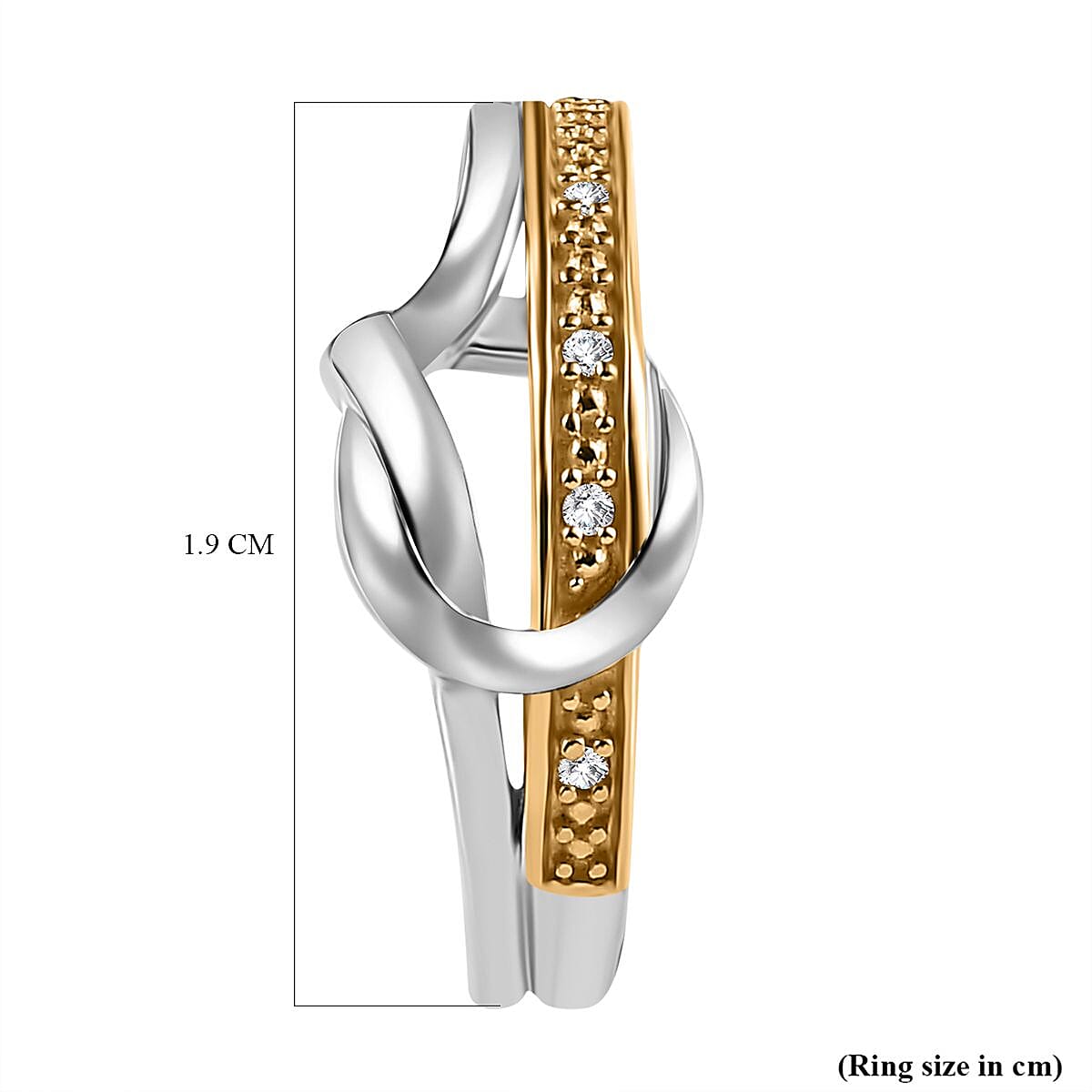 White Diamond Stud Push Back Earrings in Yellow Gold Plated & Platinum Overlay Sterling Silver