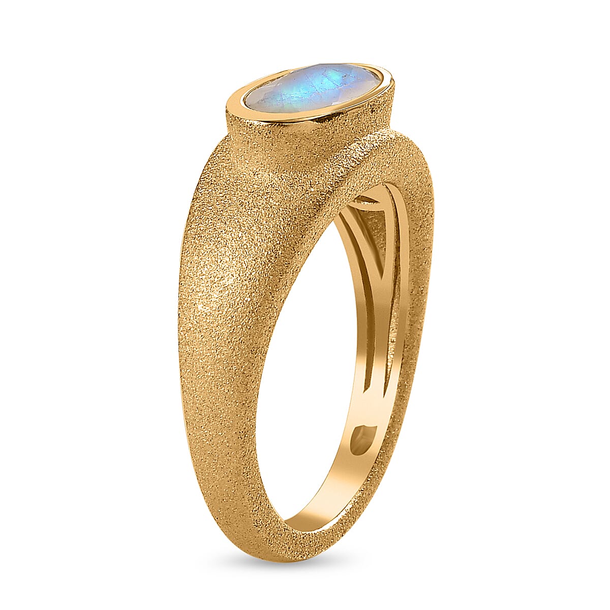 Moon Glow Moonstone Solitaire Ring in 18K YG Vermeil Plated Sterling Silver 1.18 Ct