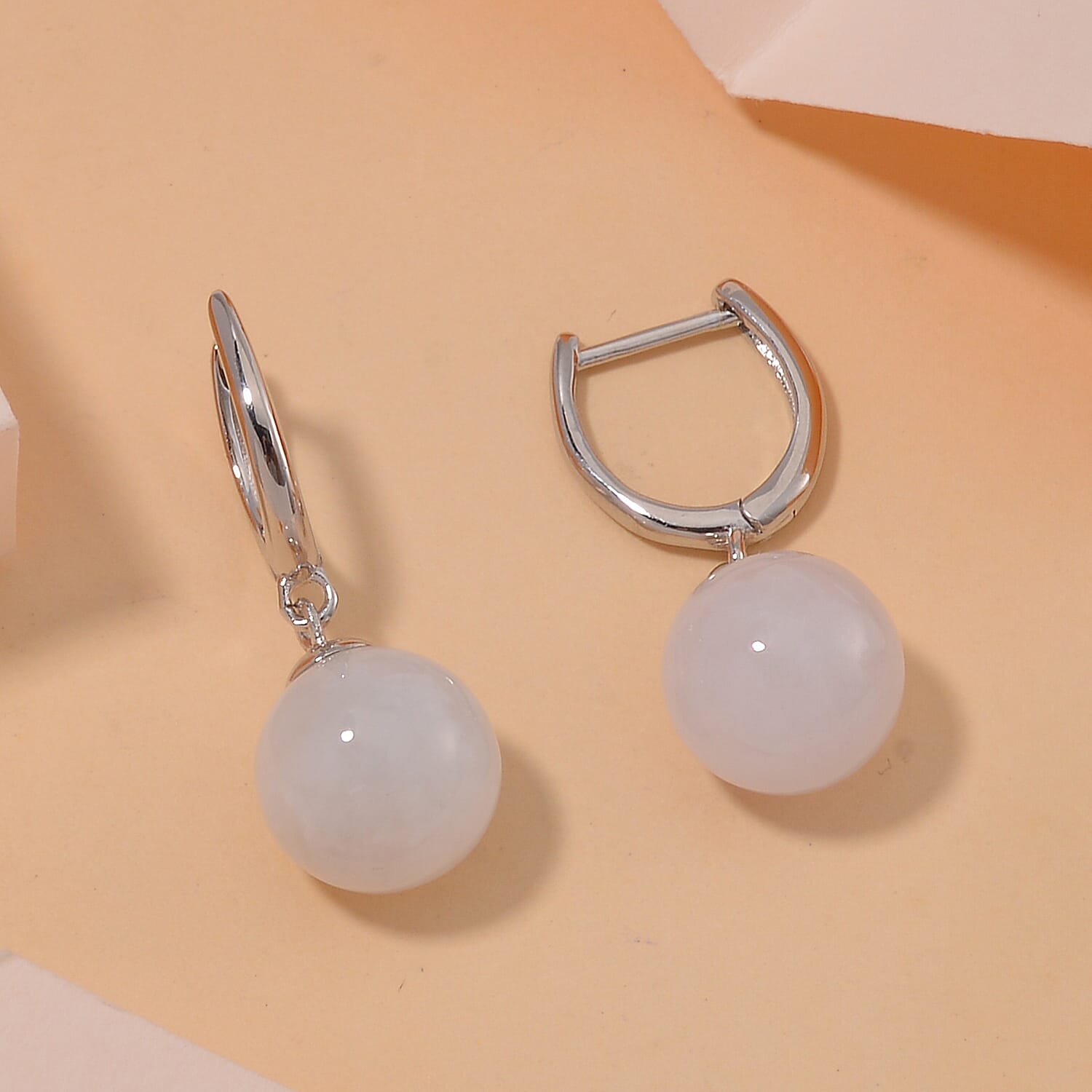 Natural Jadeite Jade Hoop Earrings in Rhodium Overlay Sterling Silver 40.00 Ct