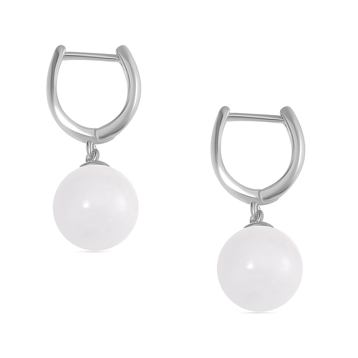 Natural Jadeite Jade Hoop Earrings in Rhodium Overlay Sterling Silver 40.00 Ct