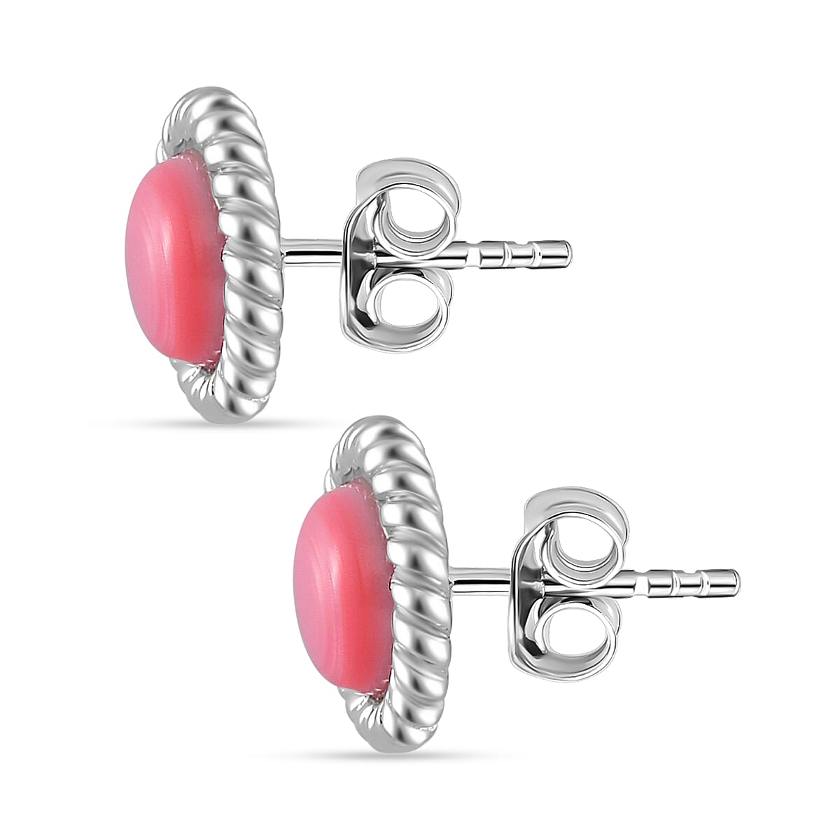 Queen Conch Shell  Solitaire Stud Push Post Earring in Rhodium Overlay Sterling Silver 4.00 ct