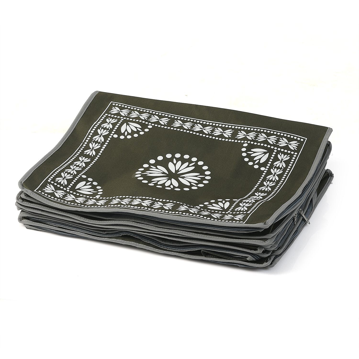 Patterned Storage Box (Size 51x43x22 cm) - Olive Green & Navy