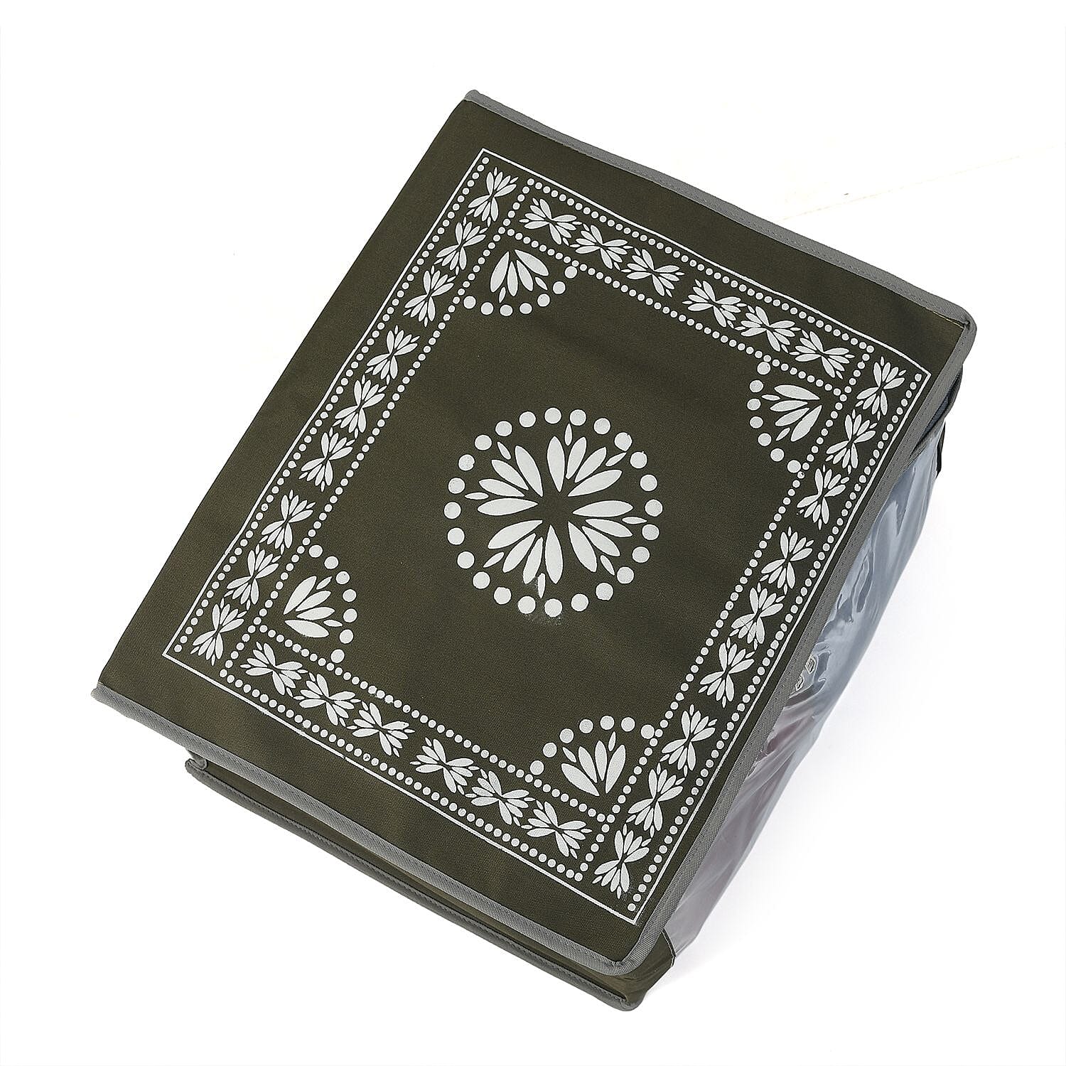 Patterned Storage Box (Size 51x43x22 cm) - Olive Green & Navy