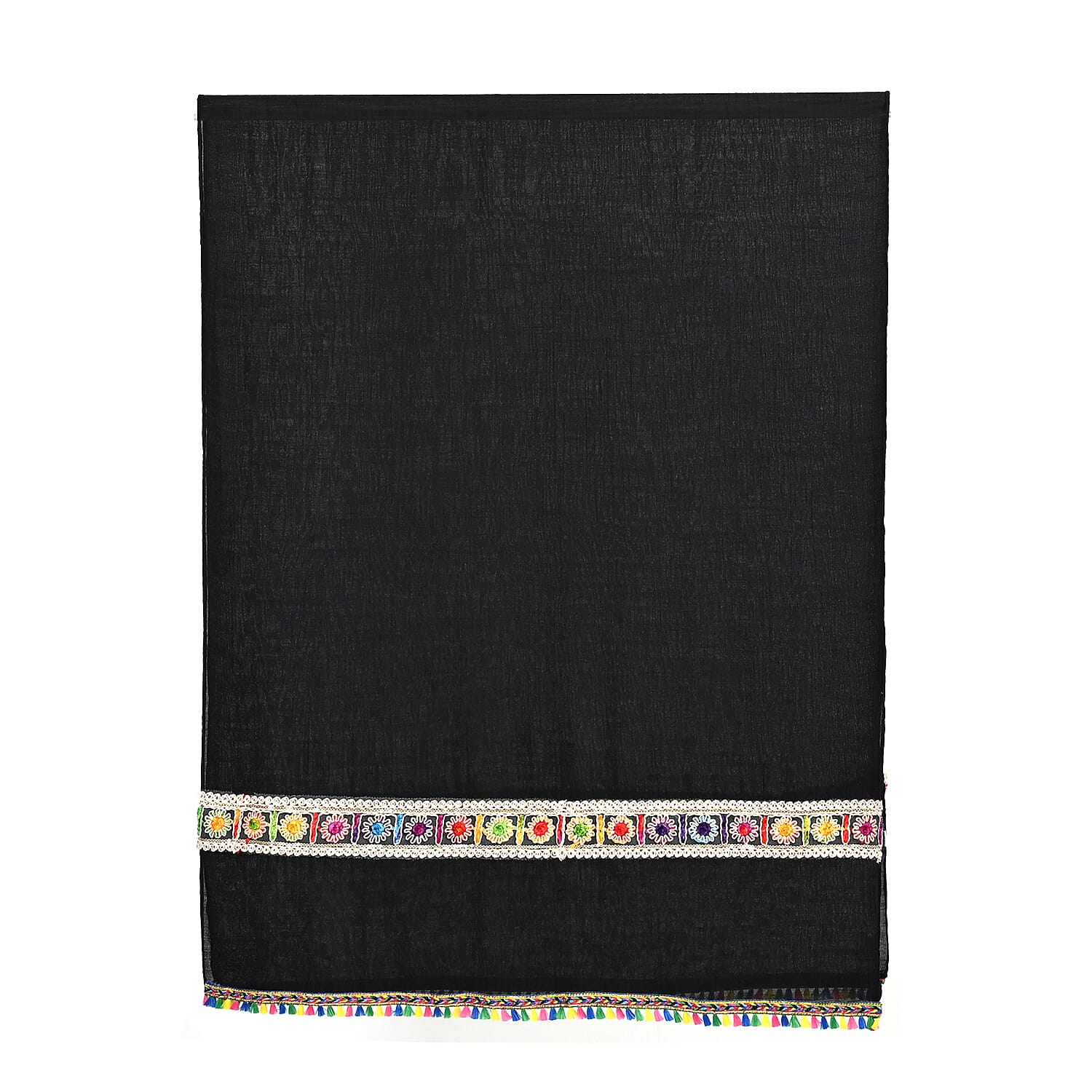 Closeout Deal Embroidered Floral Pattern Scarf (Size 180x70 cm) - Black