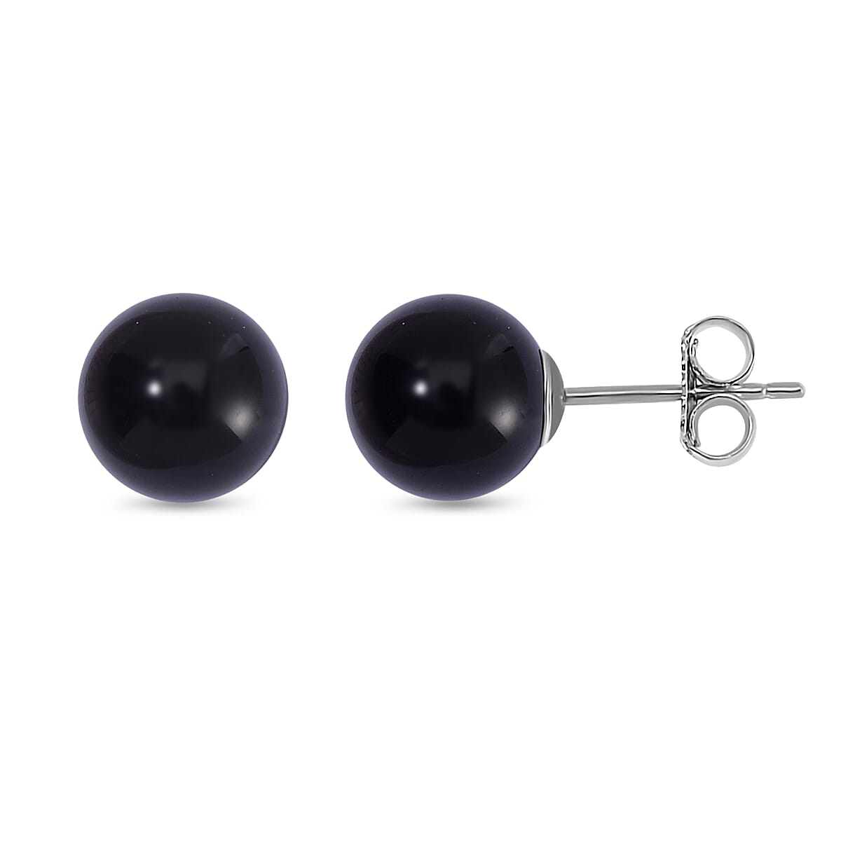 Black Agate Earring with Push Back in Rhodium Overlay Sterling Silver 9.50 Ct.