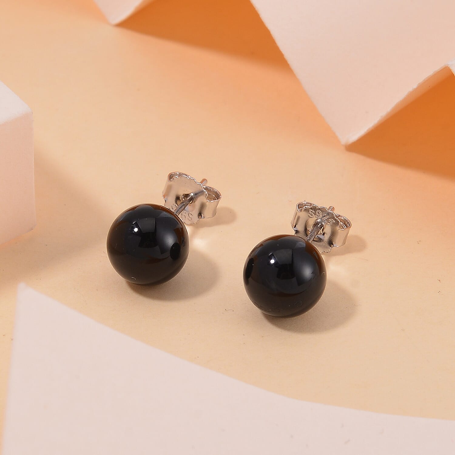 Black Agate Earring with Push Back in Rhodium Overlay Sterling Silver 9.50 Ct.