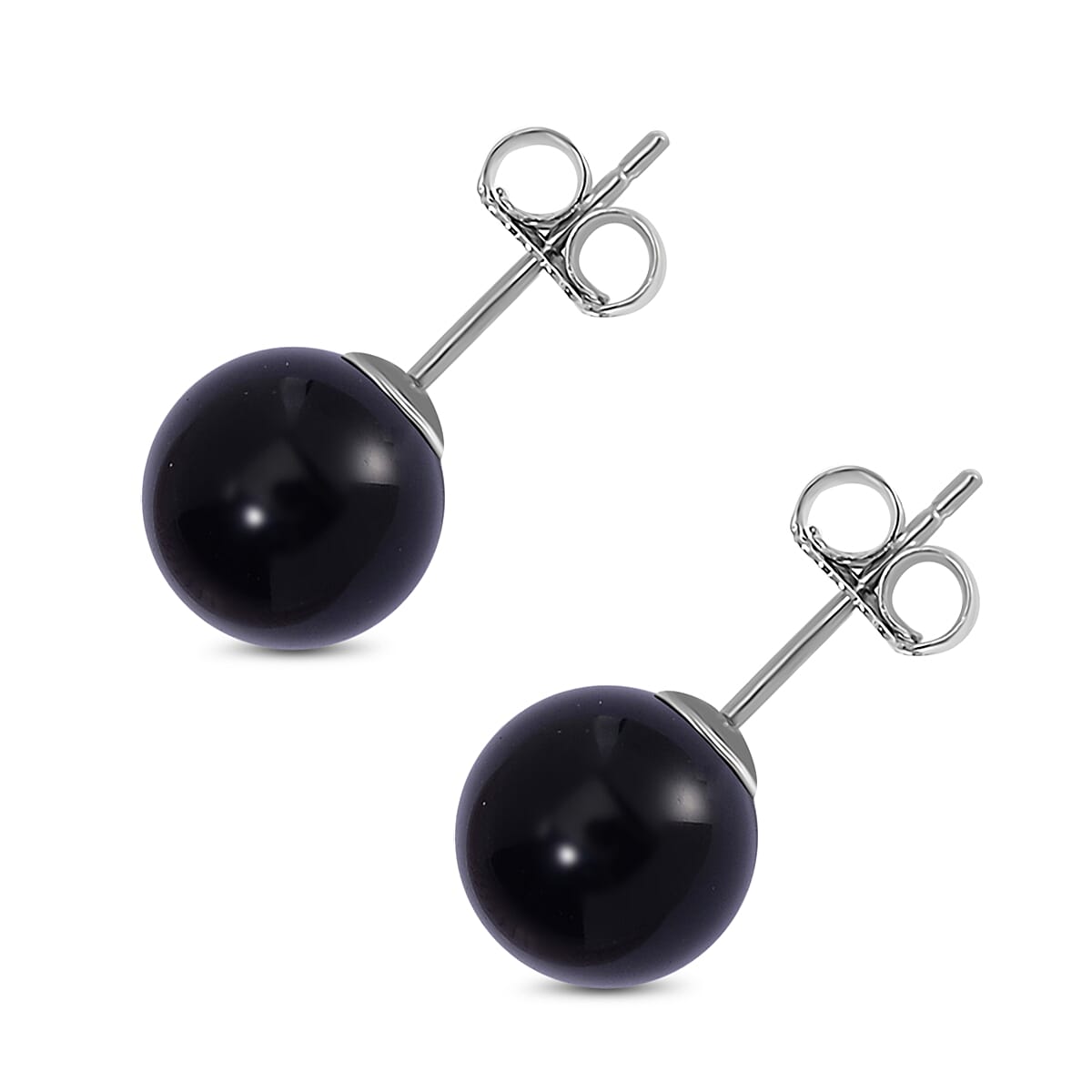 Black Agate Earring with Push Back in Rhodium Overlay Sterling Silver 9.50 Ct.