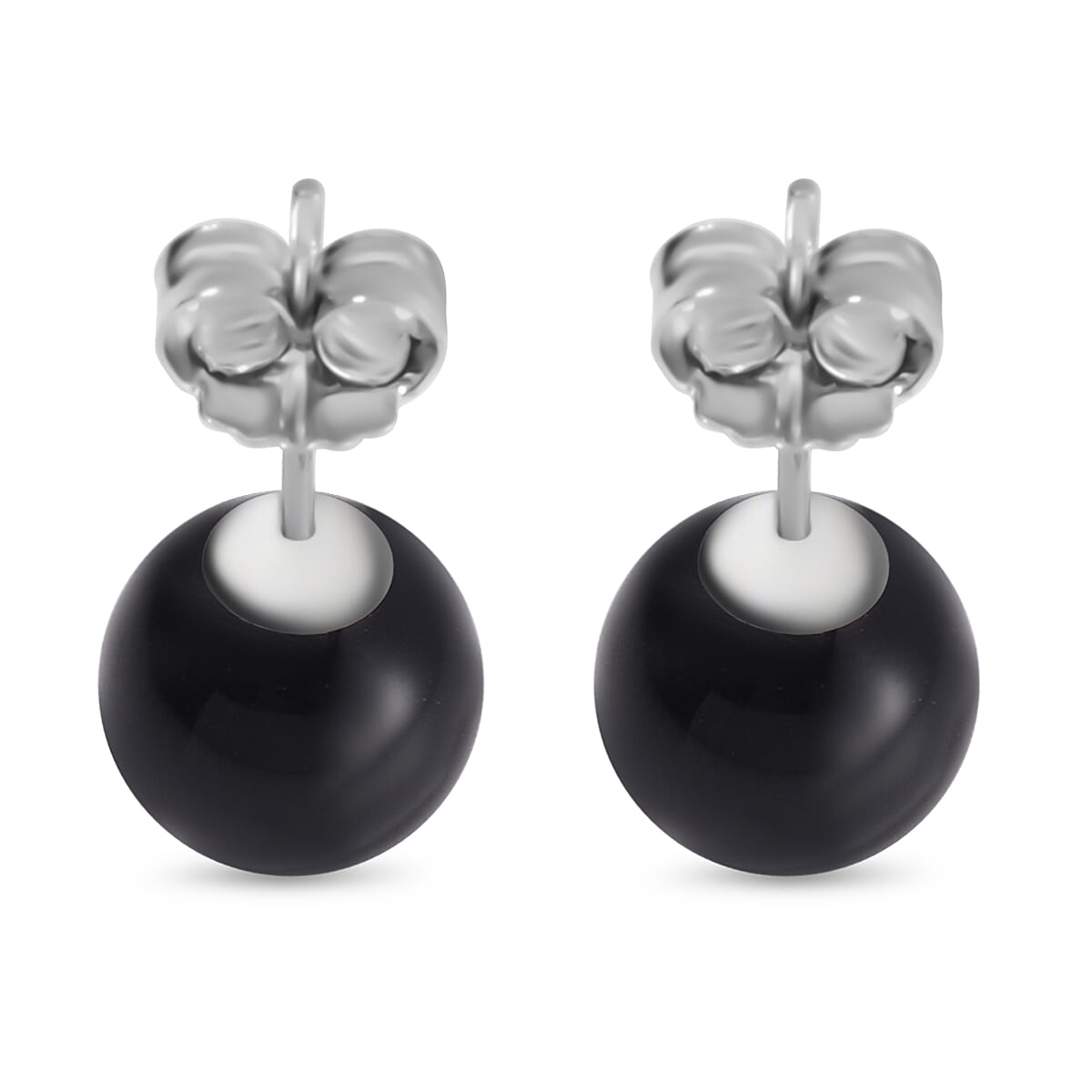 Black Agate Earring with Push Back in Rhodium Overlay Sterling Silver 9.50 Ct.