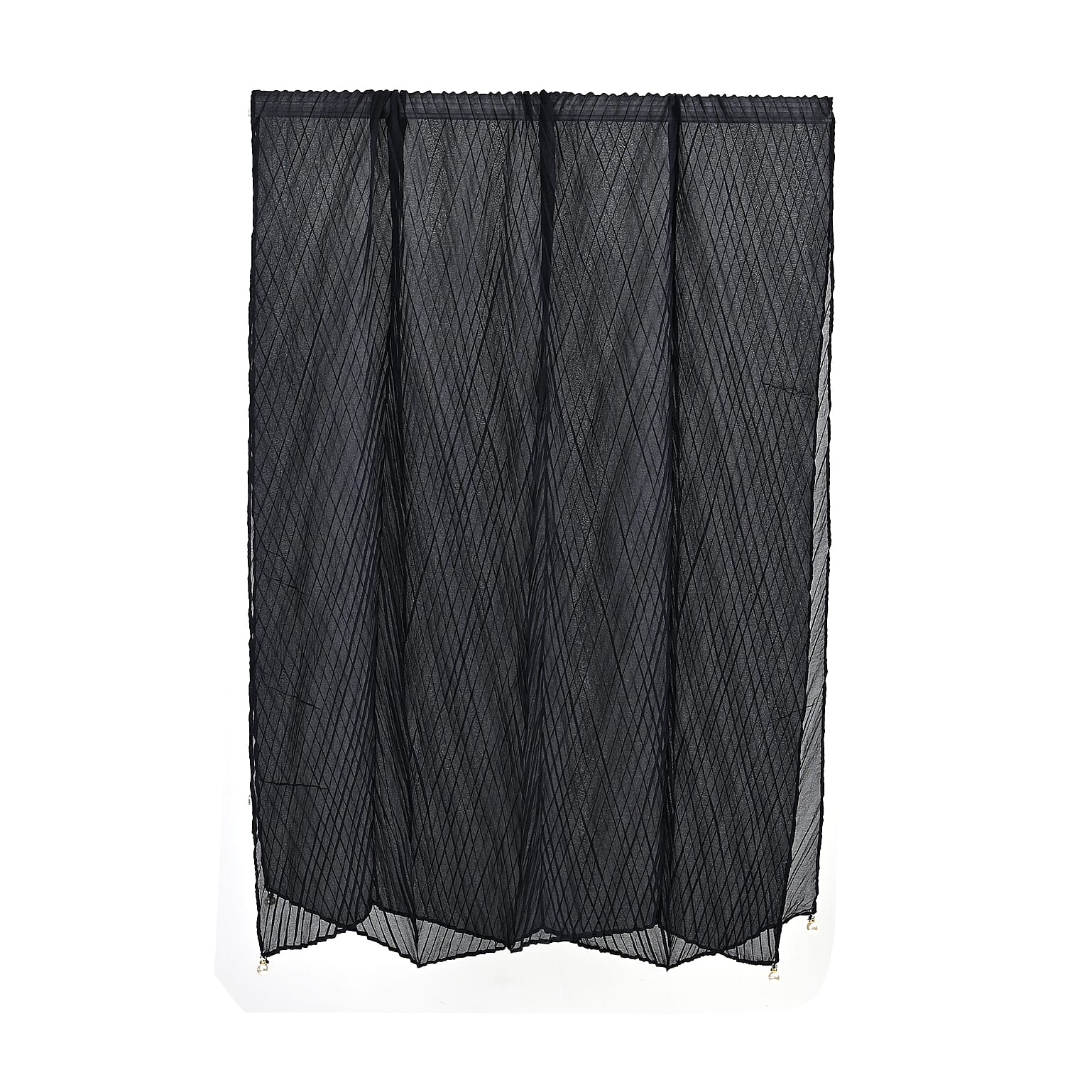 Closeout Deal Ruffled Deaded Scarf with Glass Pearl (Size 180x53) - Navy