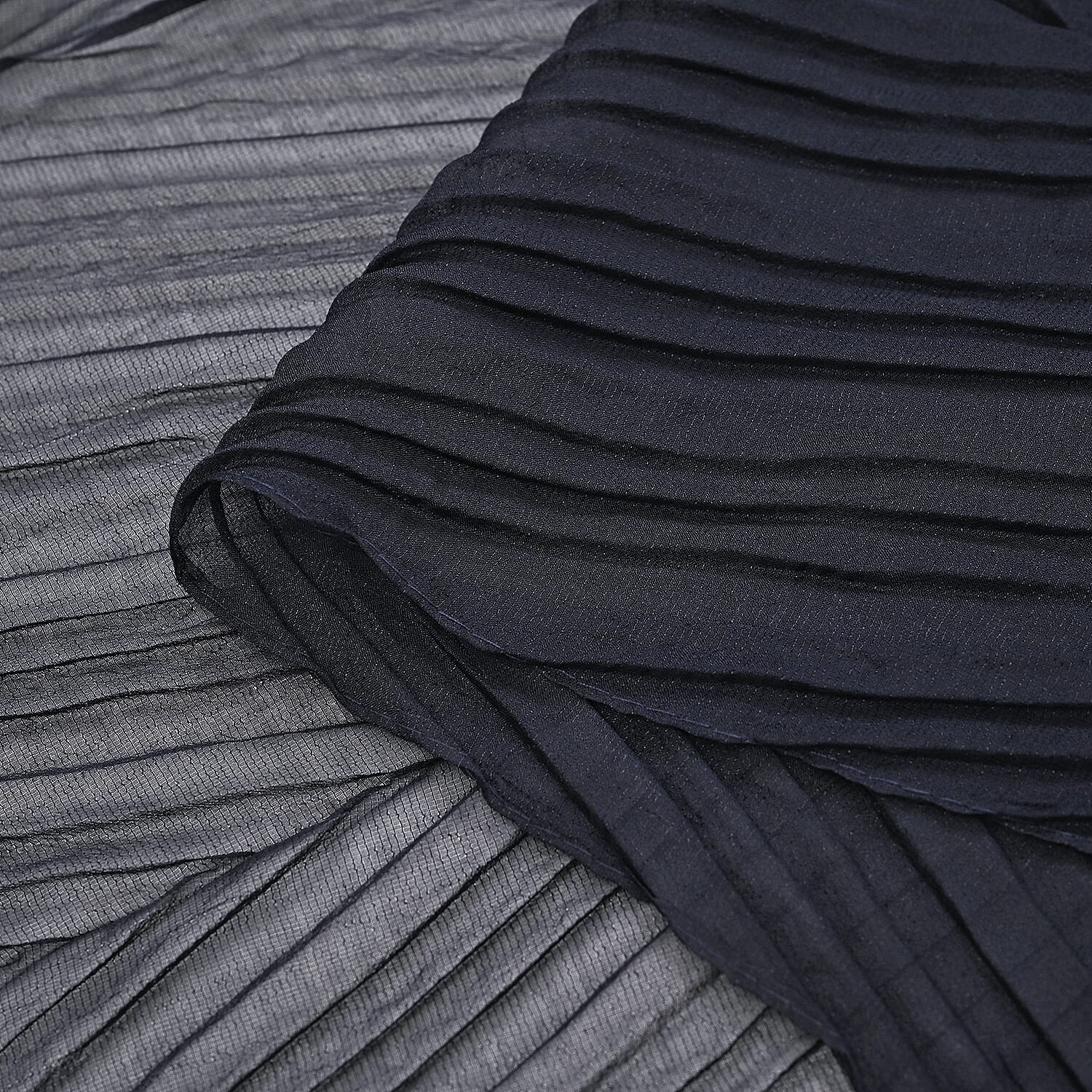 Closeout Deal Ruffled Deaded Scarf with Glass Pearl (Size 180x53) - Navy