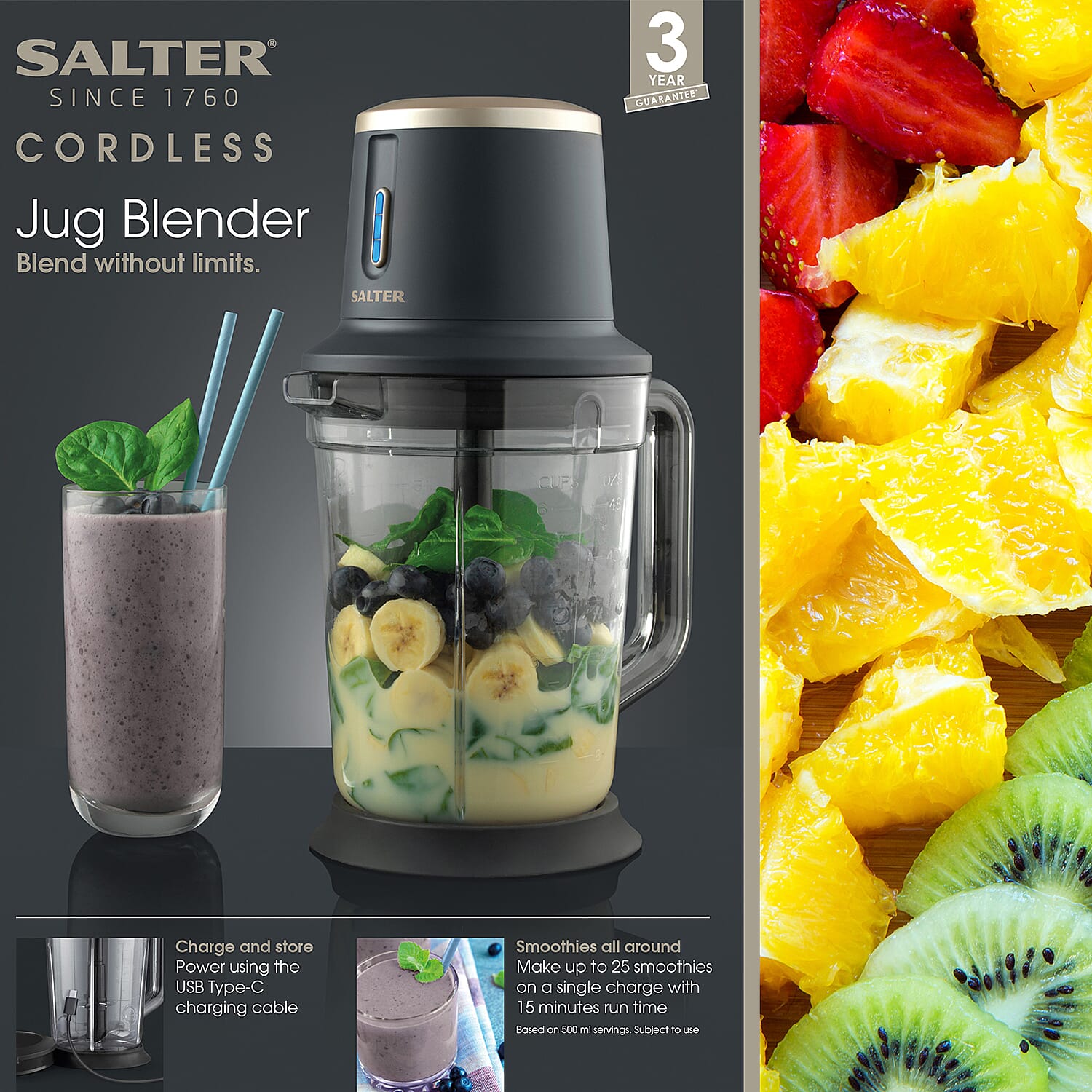 SALTER Cordless Food Processor and Blender - Grey