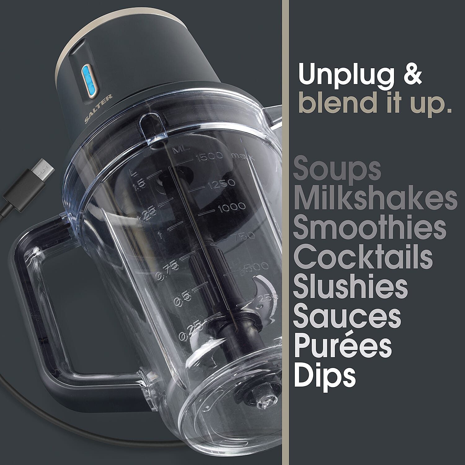 SALTER Cordless Food Processor and Blender - Grey