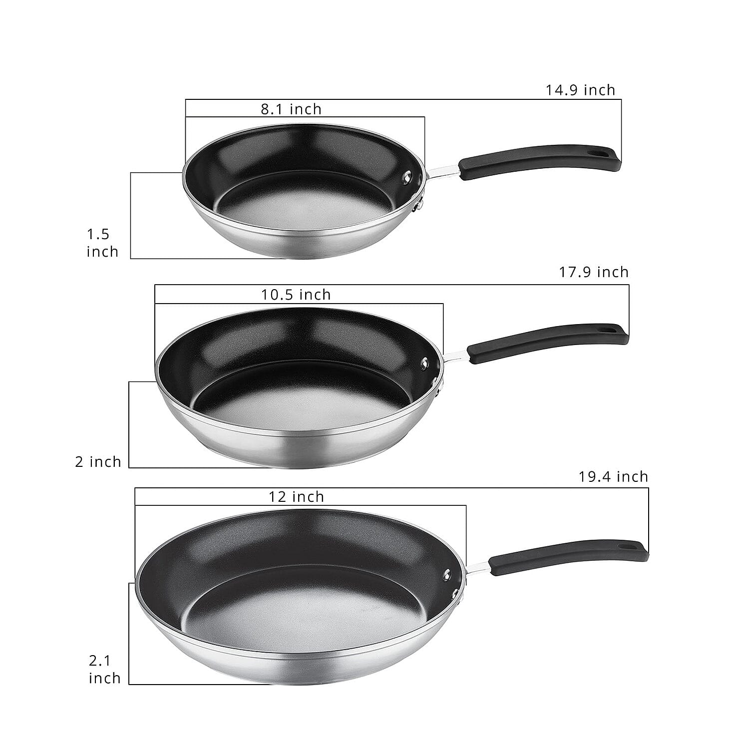 Fry Pan and Skillet (Size 26x20x30 cm) - Silver & Black