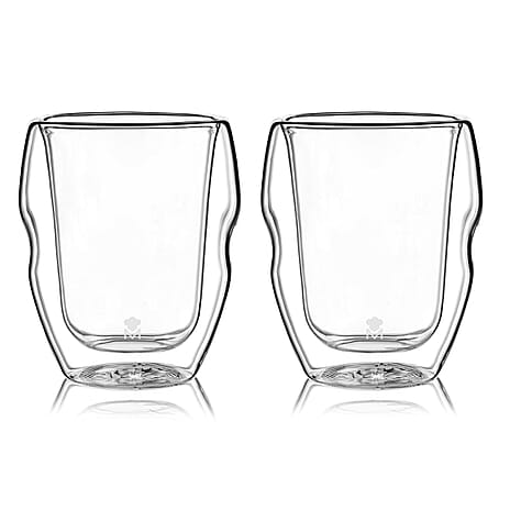 Set of 2 Borosilicate Double Walled Rock Tumbler Glass 380ml - Transparent