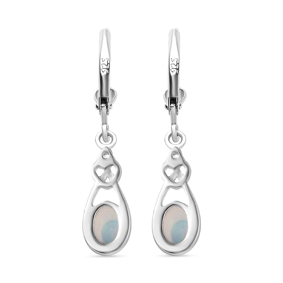 Ethiopian Opal ,  White Zircon  Solitaire Lever Back Earring in Rhodium Overlay Sterling Silver 1.12 ct  1.098  Ct.