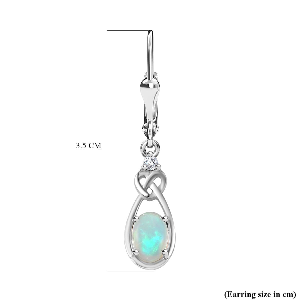 Ethiopian Opal ,  White Zircon  Solitaire Lever Back Earring in Rhodium Overlay Sterling Silver 1.12 ct  1.098  Ct.