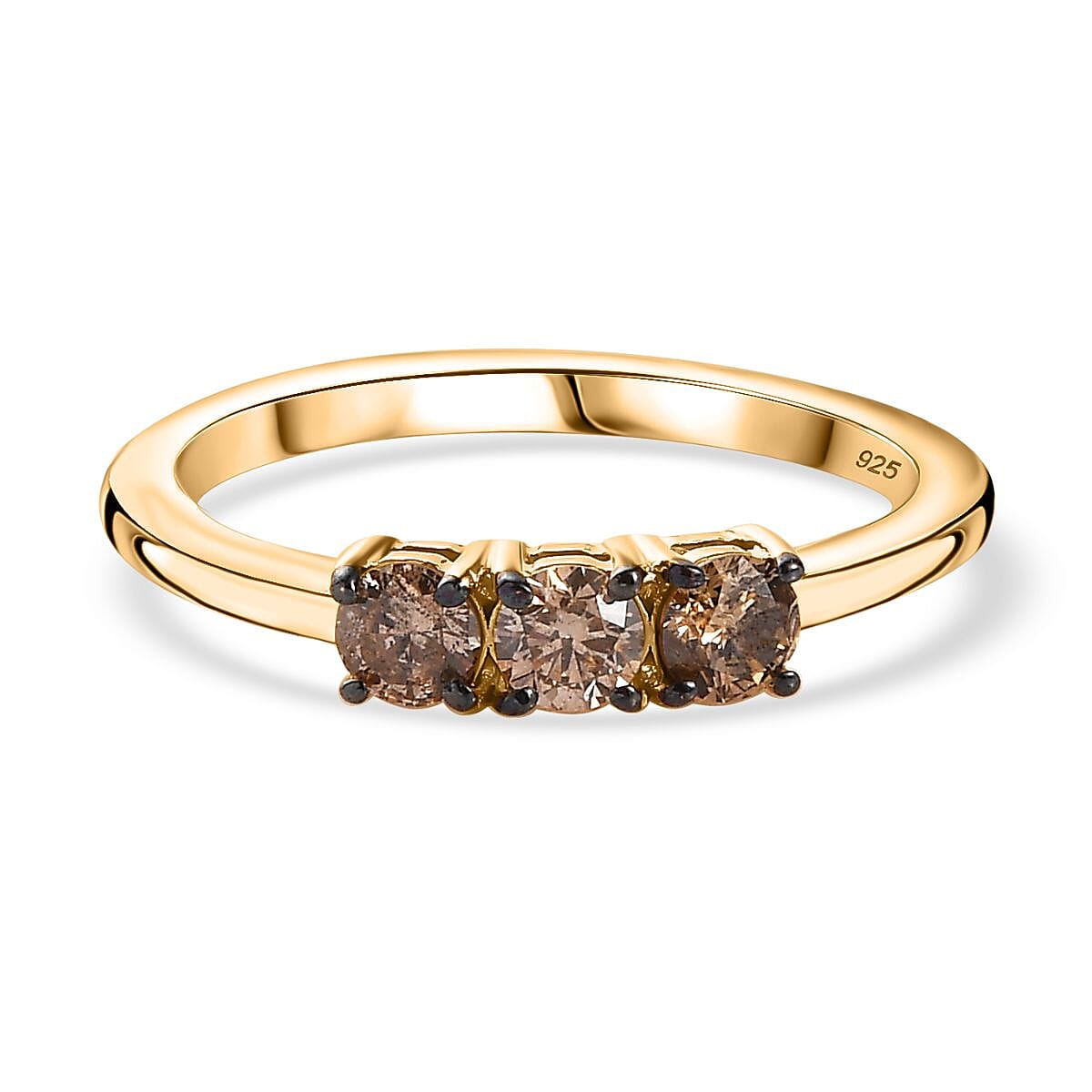 Natural Champagne Diamond Ring in 18K YG Vermeil Sterling Silver 0.50 Ct