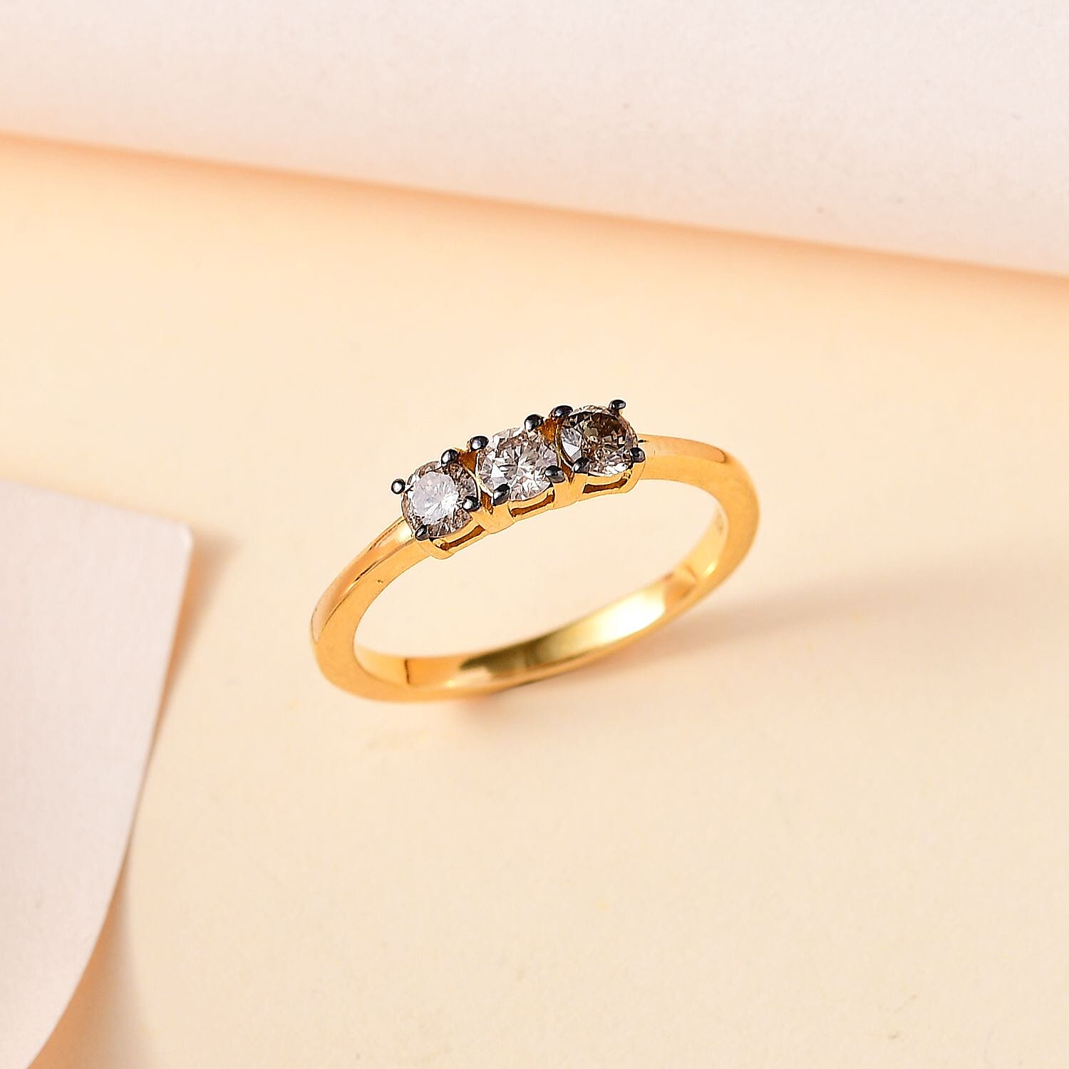 Natural Champagne Diamond Ring in 18K YG Vermeil Sterling Silver 0.50 Ct