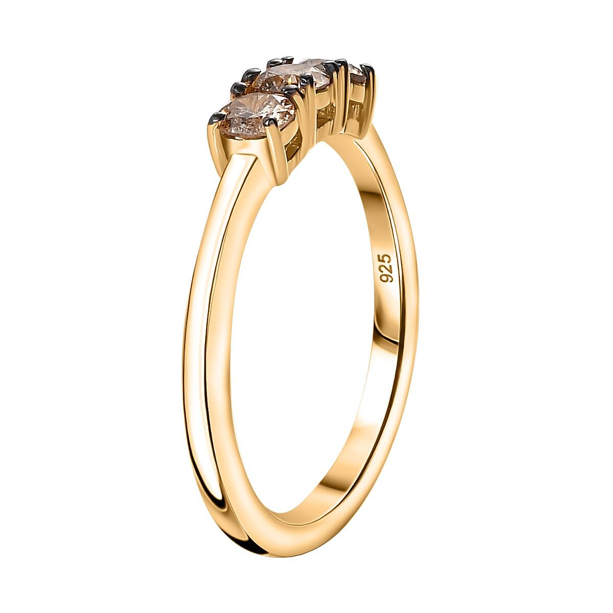 Natural Champagne Diamond Ring in 18K YG Vermeil Sterling Silver 0.50 Ct