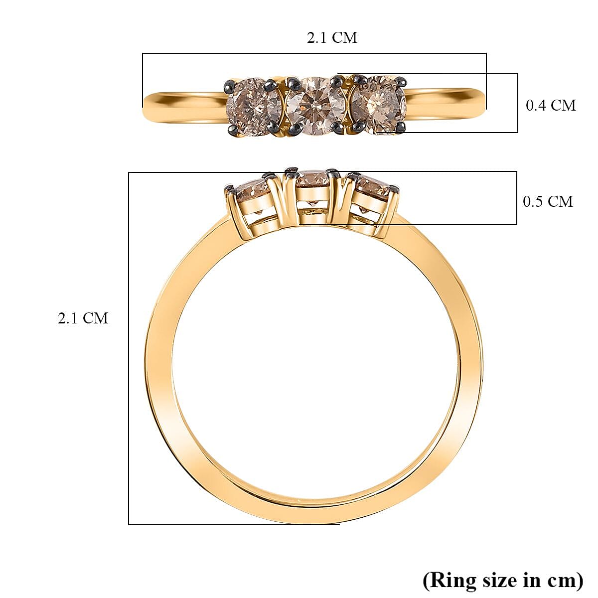 Natural Champagne Diamond Ring in 18K YG Vermeil Sterling Silver 0.50 Ct