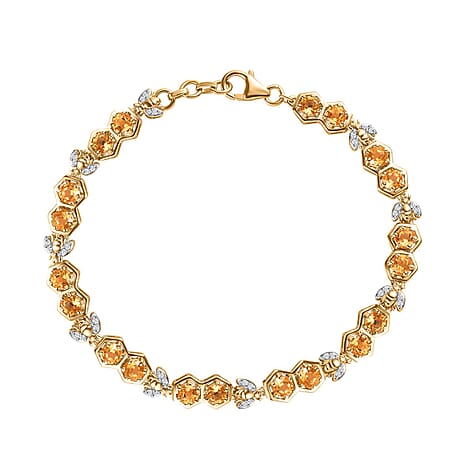 GP HoneyComb Collection - Citrine & Natural Zircon Bracelet (Size - 8) in 18K YG Vermeil Plated Sterling Silver 5.43 Ct.