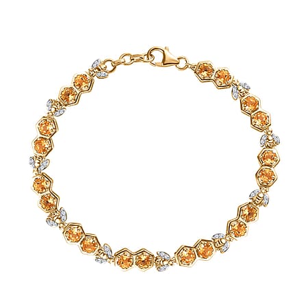 GP HoneyComb Collection - Citrine and Natural Zircon Bracelet (Size - 8) in 18K Yellow Gold Vermeil Plated Sterling Silver 5.43 Ct. GP HoneyComb Collection - Citrine and Natural Zircon Bracelet (Size - 8) in 18K Yellow Gold Vermeil Plated Sterling Silver 5.43 Ct.