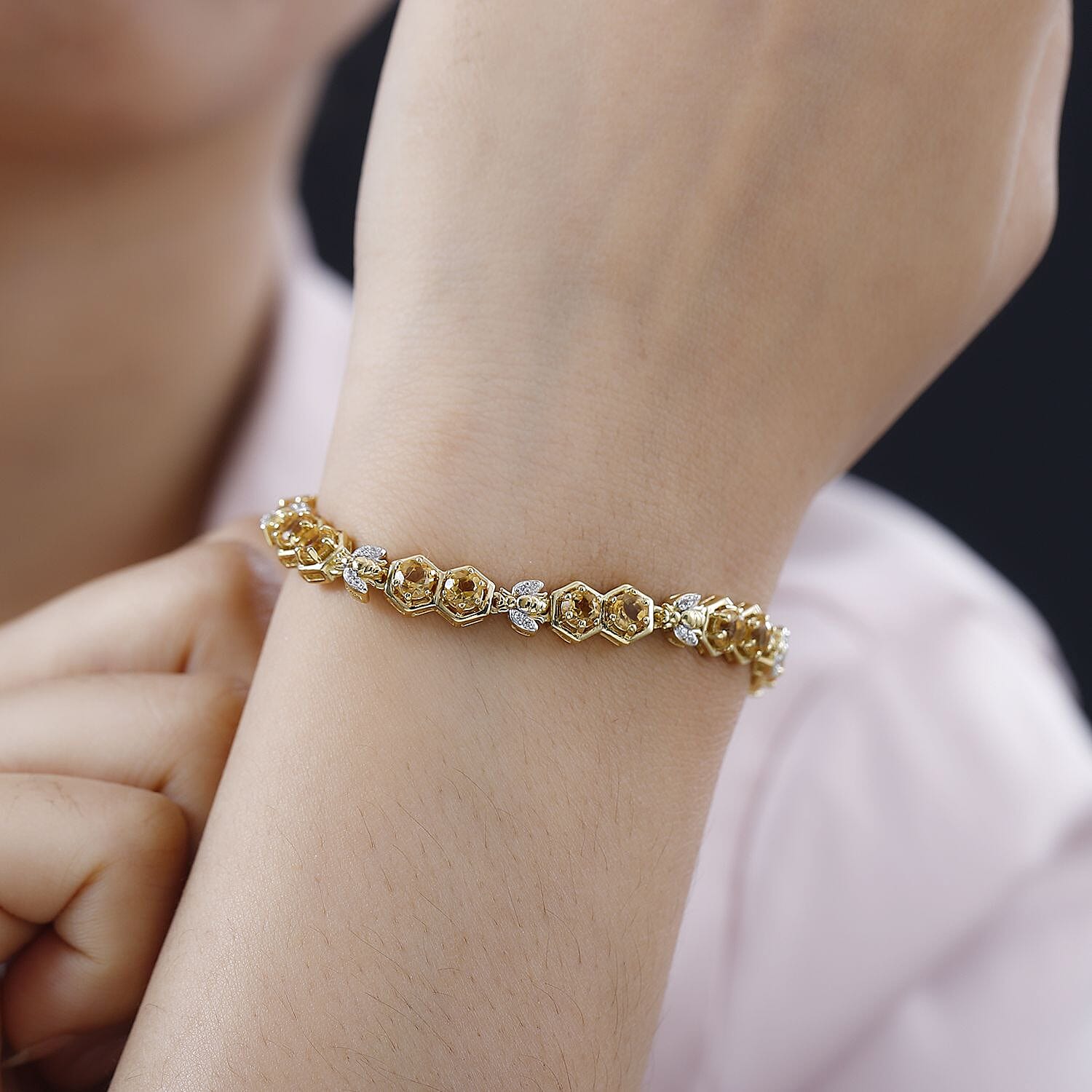 GP HoneyComb Collection - Citrine & Natural Zircon Bracelet (Size - 8) in 18K YG Vermeil Plated Sterling Silver 5.43 Ct.