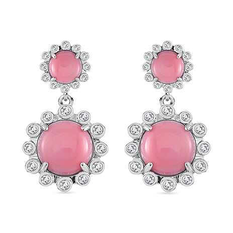 Queen Conch Shell, White Zircon Solitaire Stud Push Post Earring in Rhodium Overlay Sterling Silver 11.22 Ct.