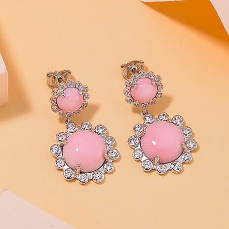 Queen Conch Shell, White Zircon Solitaire Stud Push Post Earring in Rhodium Overlay Sterling Silver 11.22 Ct.