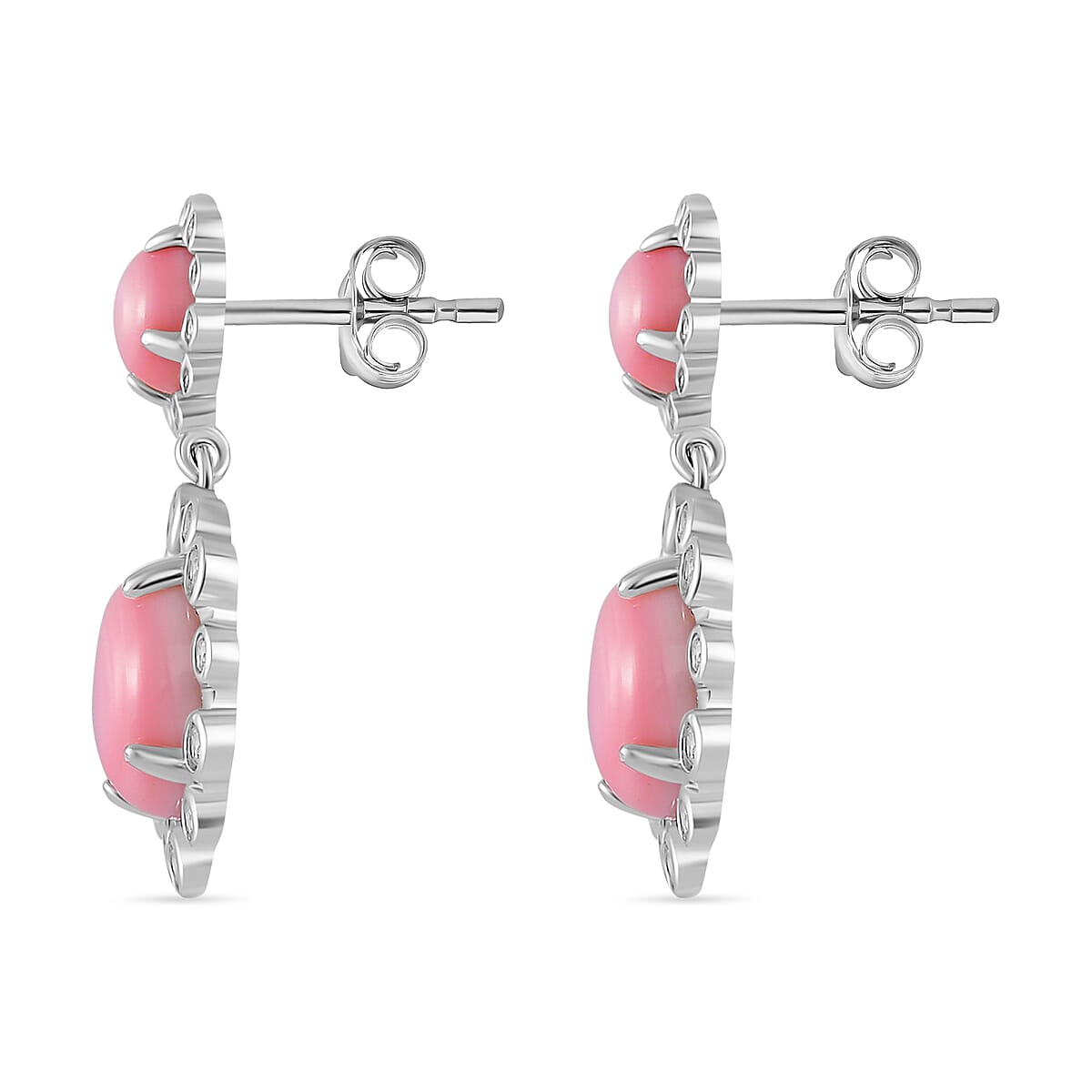 Queen Conch Shell, White Zircon Solitaire Stud Push Post Earring in Rhodium Overlay Sterling Silver 11.22 Ct.