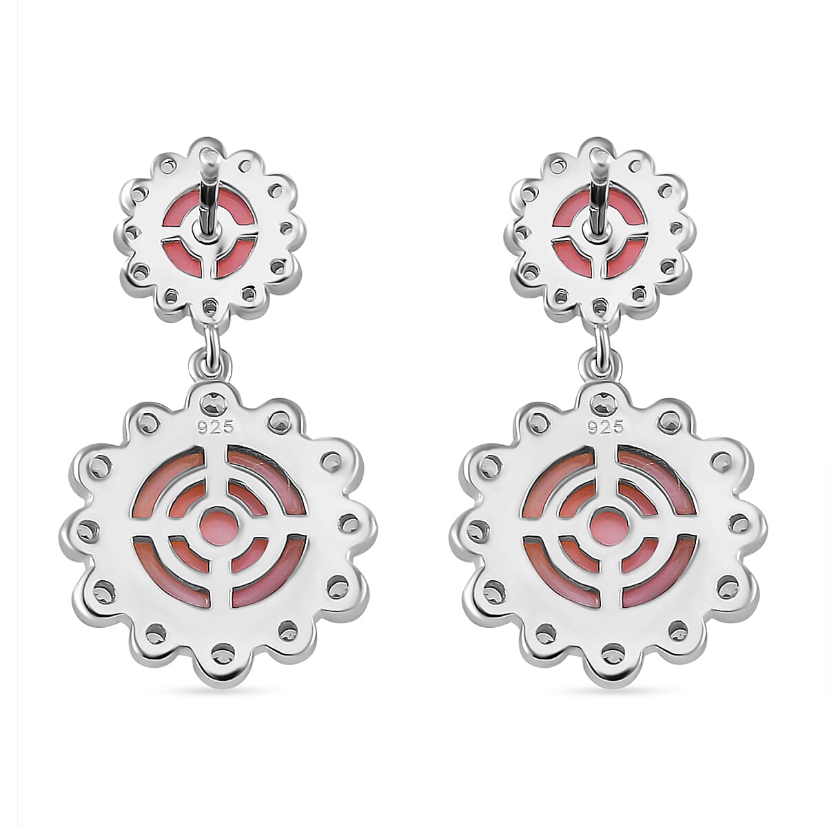 Queen Conch Shell, White Zircon Solitaire Stud Push Post Earring in Rhodium Overlay Sterling Silver 11.22 Ct.