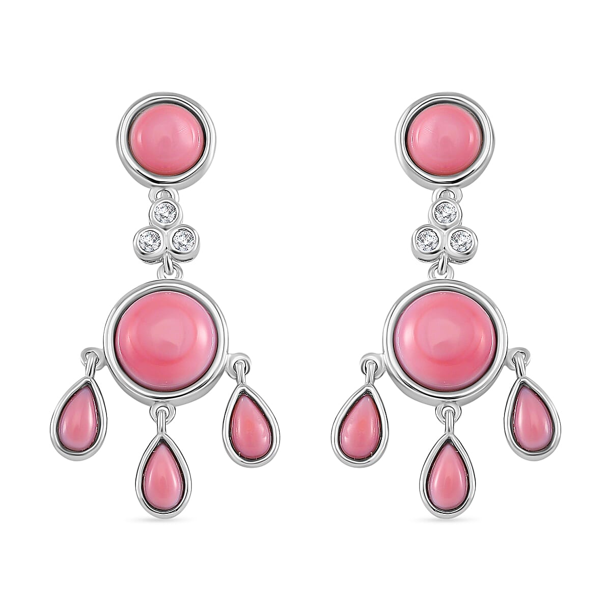 Queen Conch Shell, White Zircon Solitaire Stud Push Post Earring in Rhodium Overlay Sterling Silver 7.94 Ct.