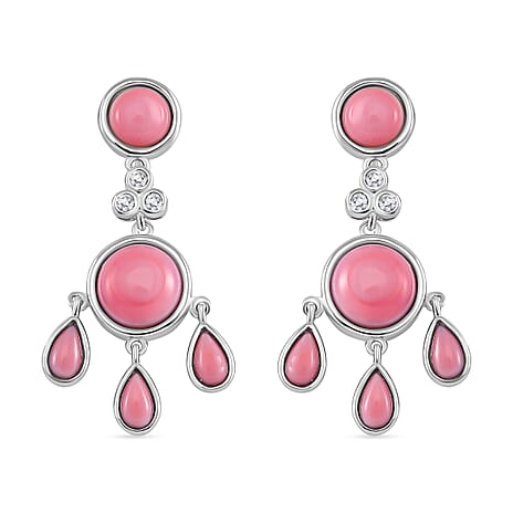 Queen Conch Shell, White Zircon Solitaire Stud Push Post Earring in Rhodium Overlay Sterling Silver 7.94 Ct.