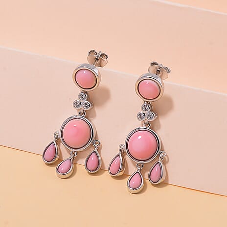 Queen Conch Shell, White Zircon Solitaire Stud Push Post Earring in Rhodium Overlay Sterling Silver 7.94 Ct.