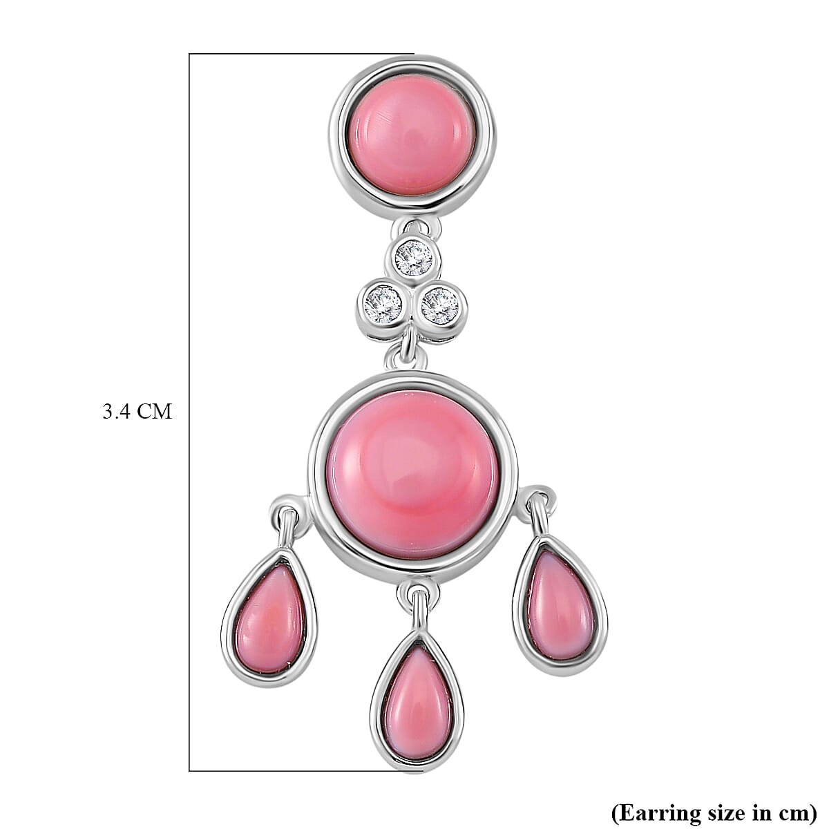 Queen Conch Shell, White Zircon Solitaire Stud Push Post Earring in Rhodium Overlay Sterling Silver 7.94 Ct.