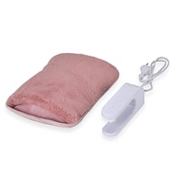 Electric Hot Water Bottle with Soft Plush Cover - Pink