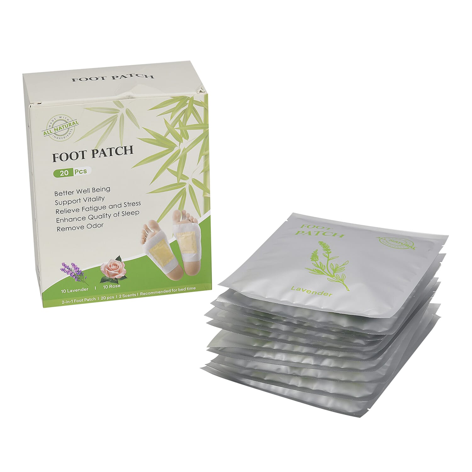 Set of 20 Detox Foot Patches - Lavender & Rose (10pcs each)