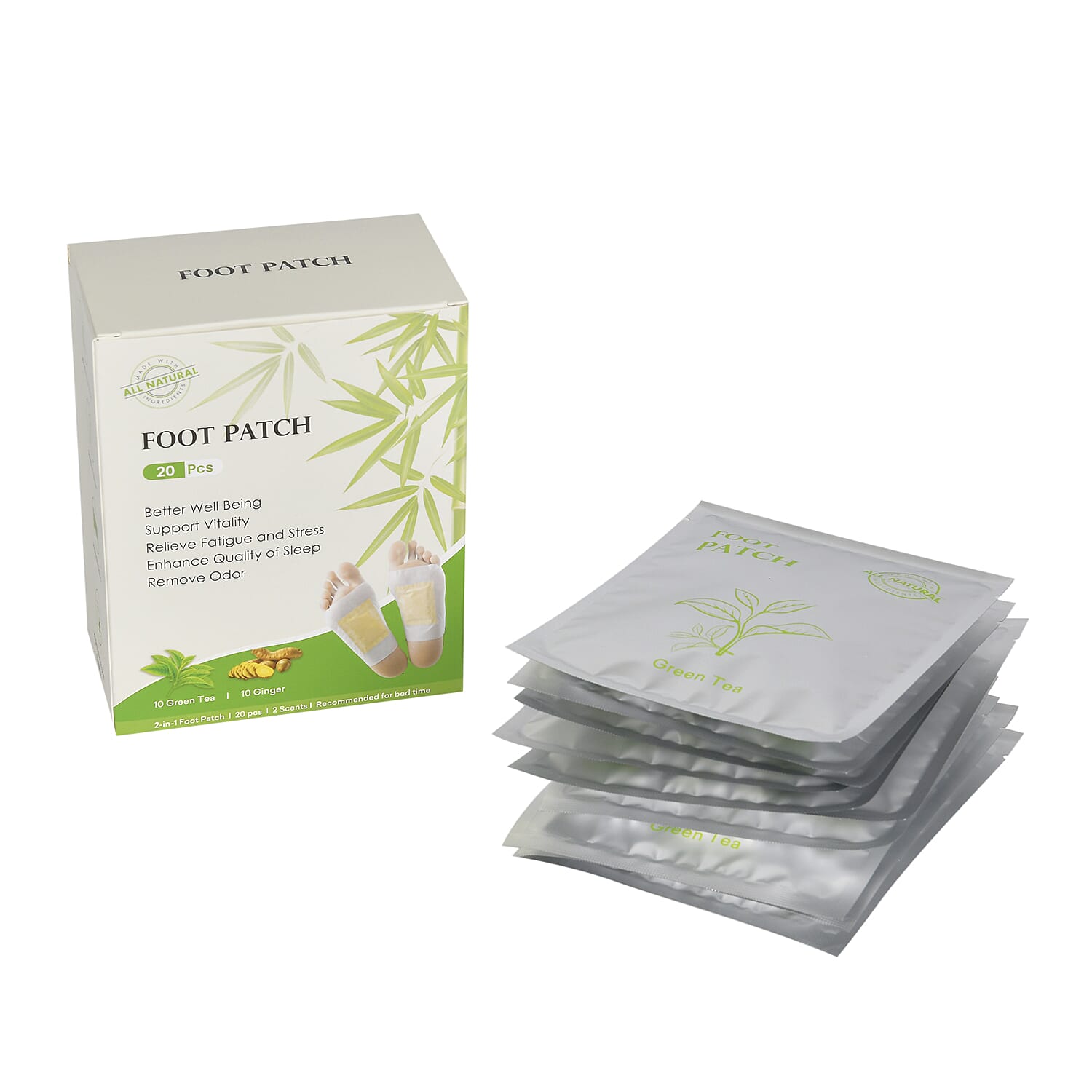 CHRISTMAS GIFT MEGA DEAL - Set of 20 Detox Foot Patches - Green Tea & Ginger (10pcs each)