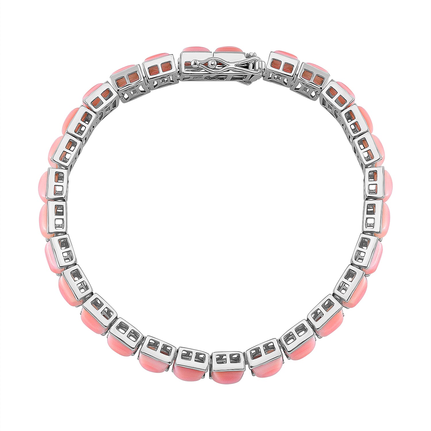 Queen Conch Shell Cluster Bracelet (Size - 7) with GB Lock Box in Rhodium Overlay Sterling Silver 35.00 Ct, Silver Wt. 13.30 Gms