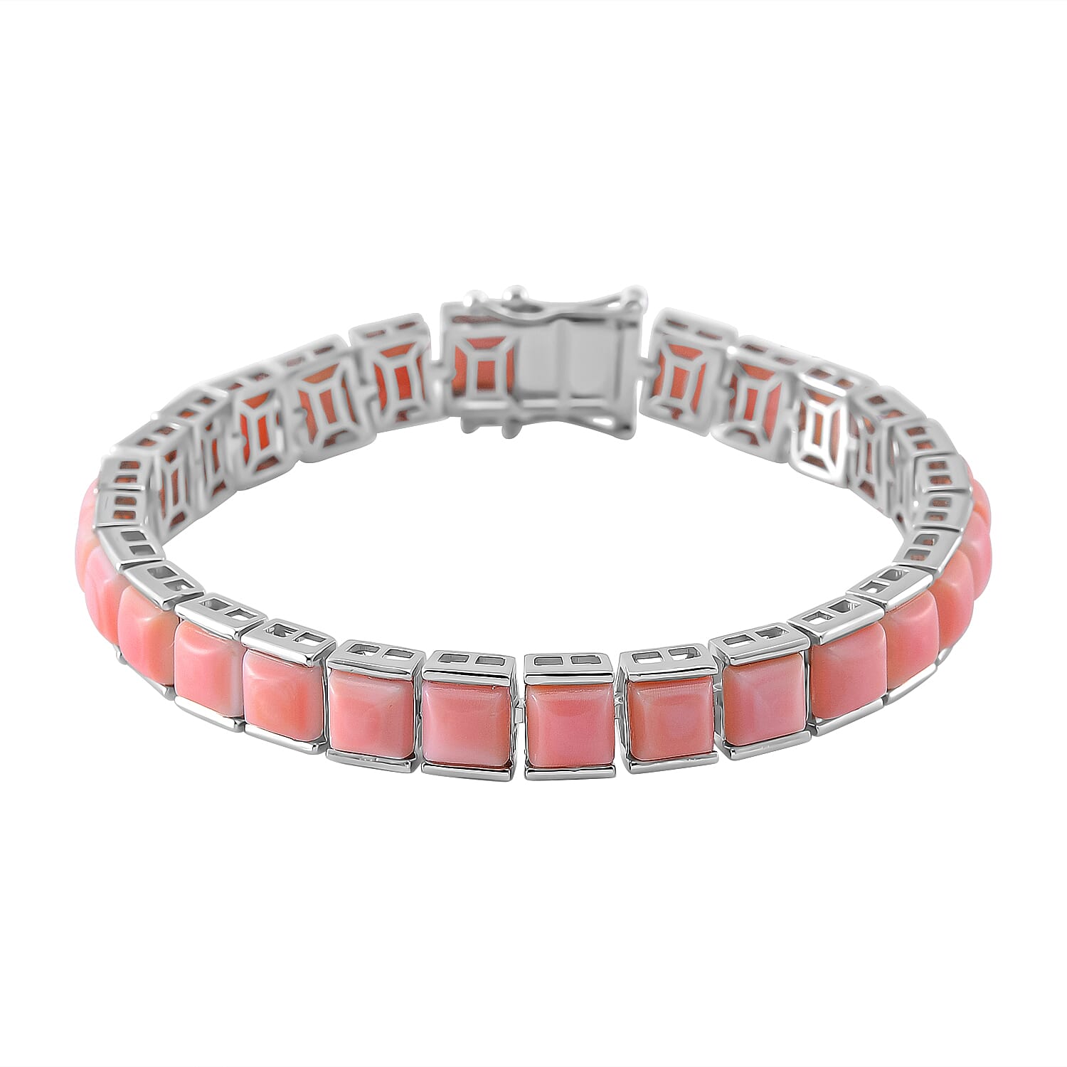 Pink Conch Shell Line Bracelet (Size - 7) in Rhodium Overlay Sterling Silver, Silver Wt. 16 Gms 35.000 Ct.
