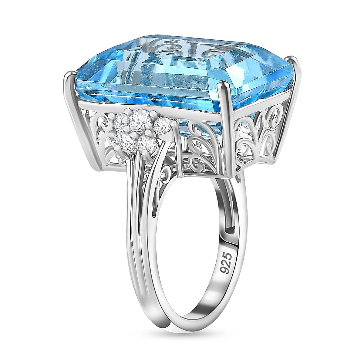 Skyblue Topaz & Natural Zircon Cocktail Ring in Rhodium Overlay Sterling Silver 26.73 Ct.
